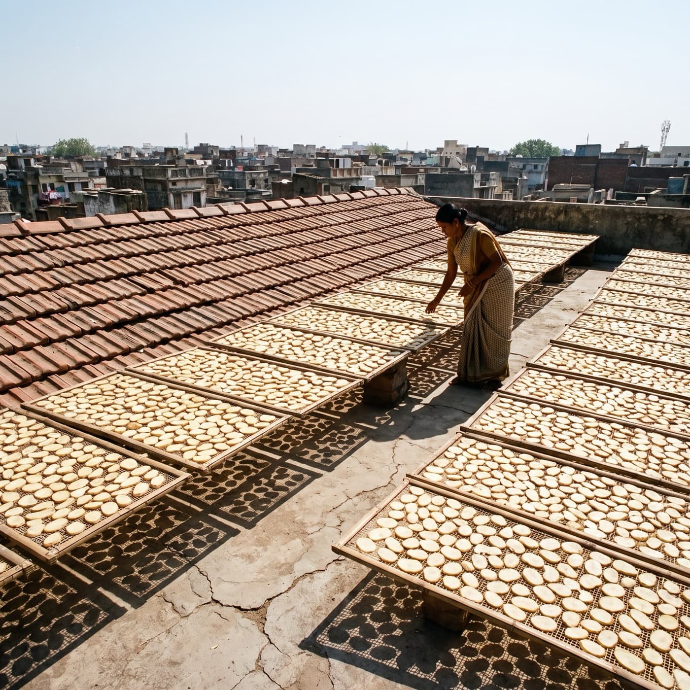 Slices drying on a rooftop